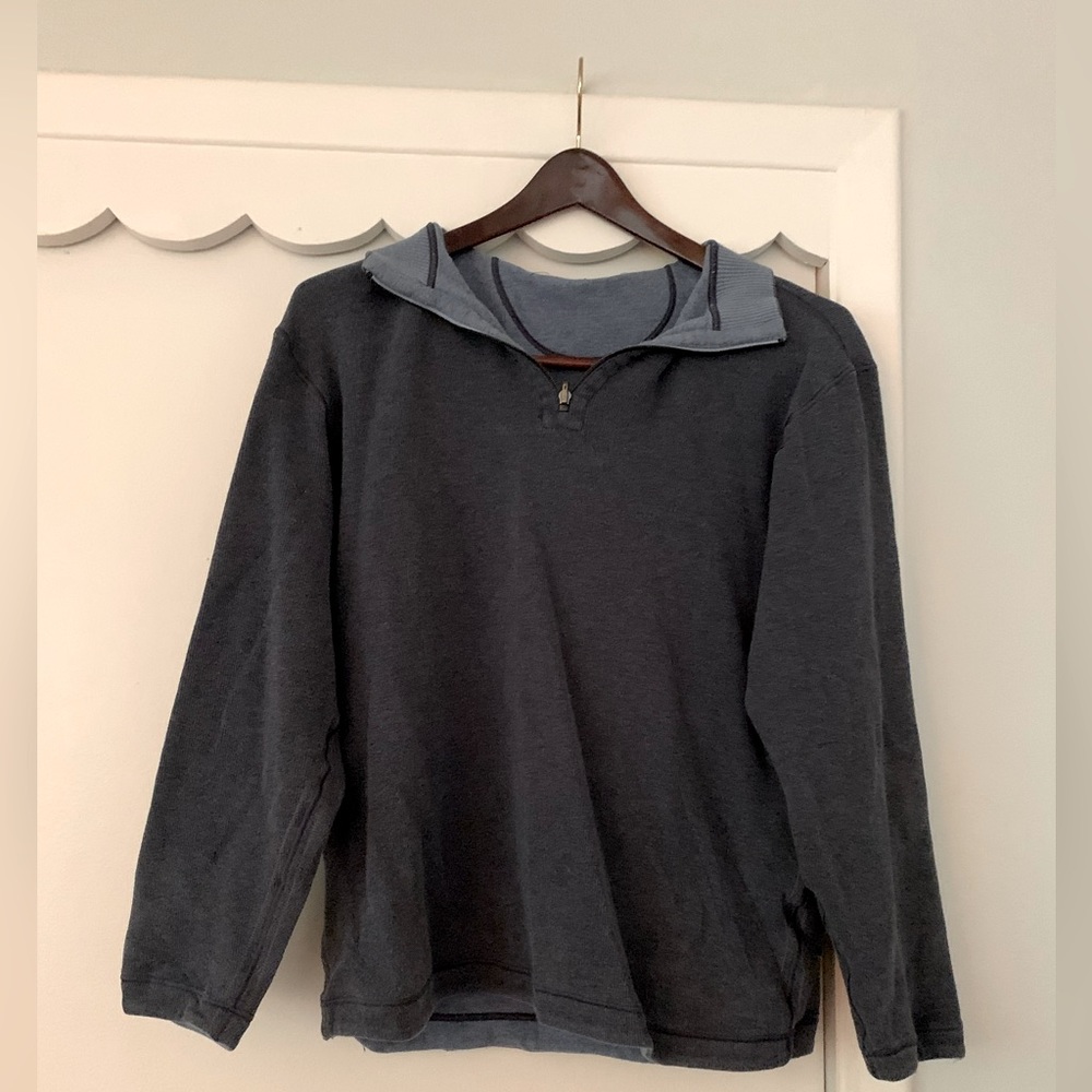 Reversible light blue and navy quarter zip long sleeve